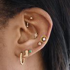 on ear image with a clear mini cz stud set in a 14k gold setting [hover] color:null|gold/clear