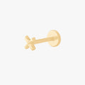 This image shows the side view of the 14k yellow gold flatback shaped in the letter x