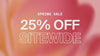 Spring sale motion graphic communicating 25% off sitewide.