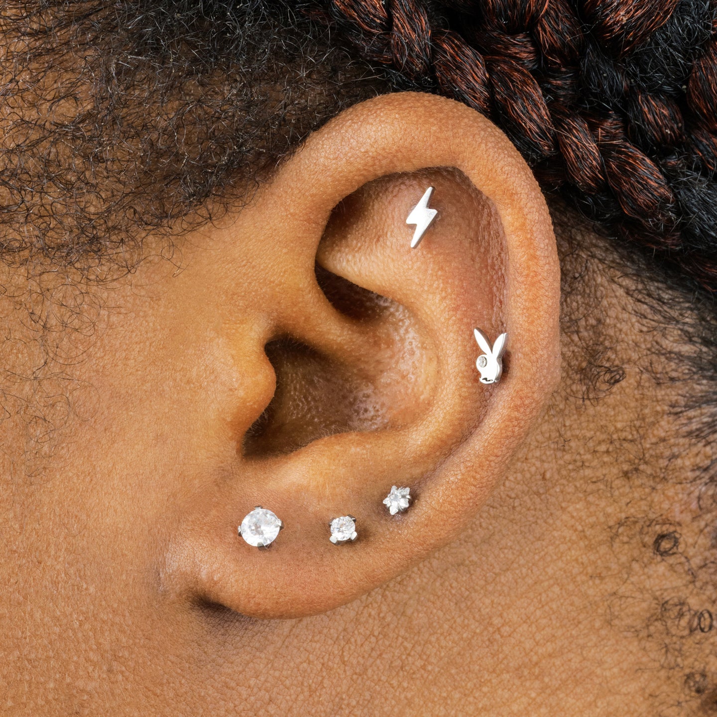 This is a silver stud with a cz crystal star [hover] color:null|silver/clear