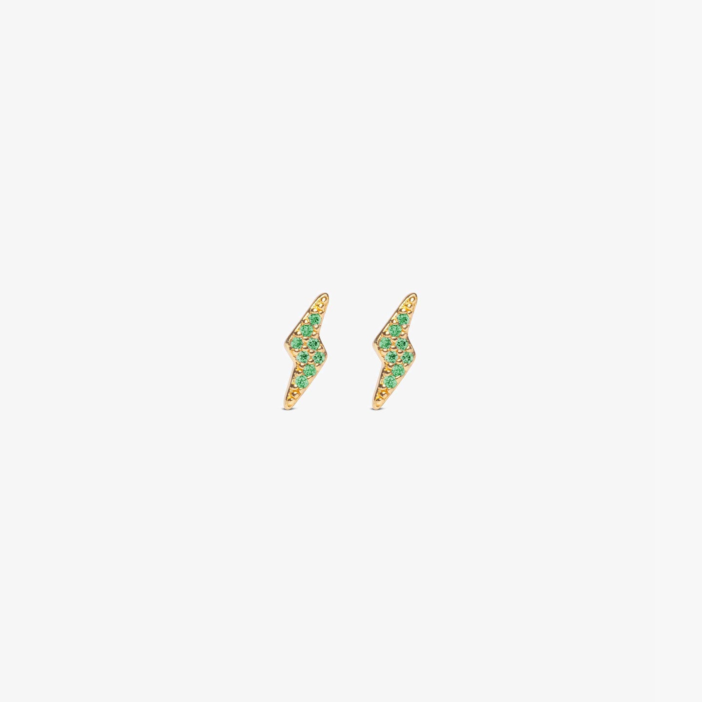 Green gem lined lightning bolt stud.  [pair] color:gold/green