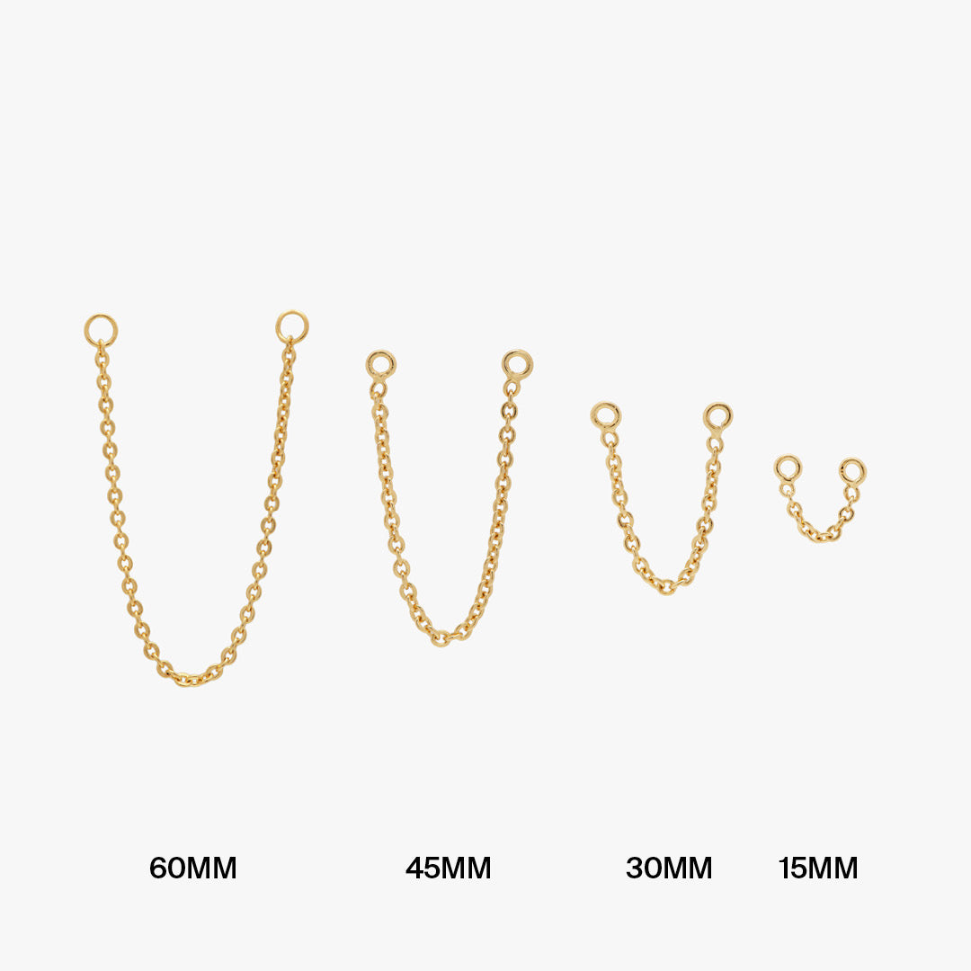 This is a thin gold chain that can be used to connect two earrings color:null|15mm|30mm|45mm|60mm|15mm / gold|30mm / gold|45mm / gold|60mm / gold