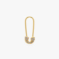 A gold plated pave safety pin shaped earring with clear cz stones 