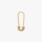 A gold plated pave safety pin shaped earring with clear cz stones 