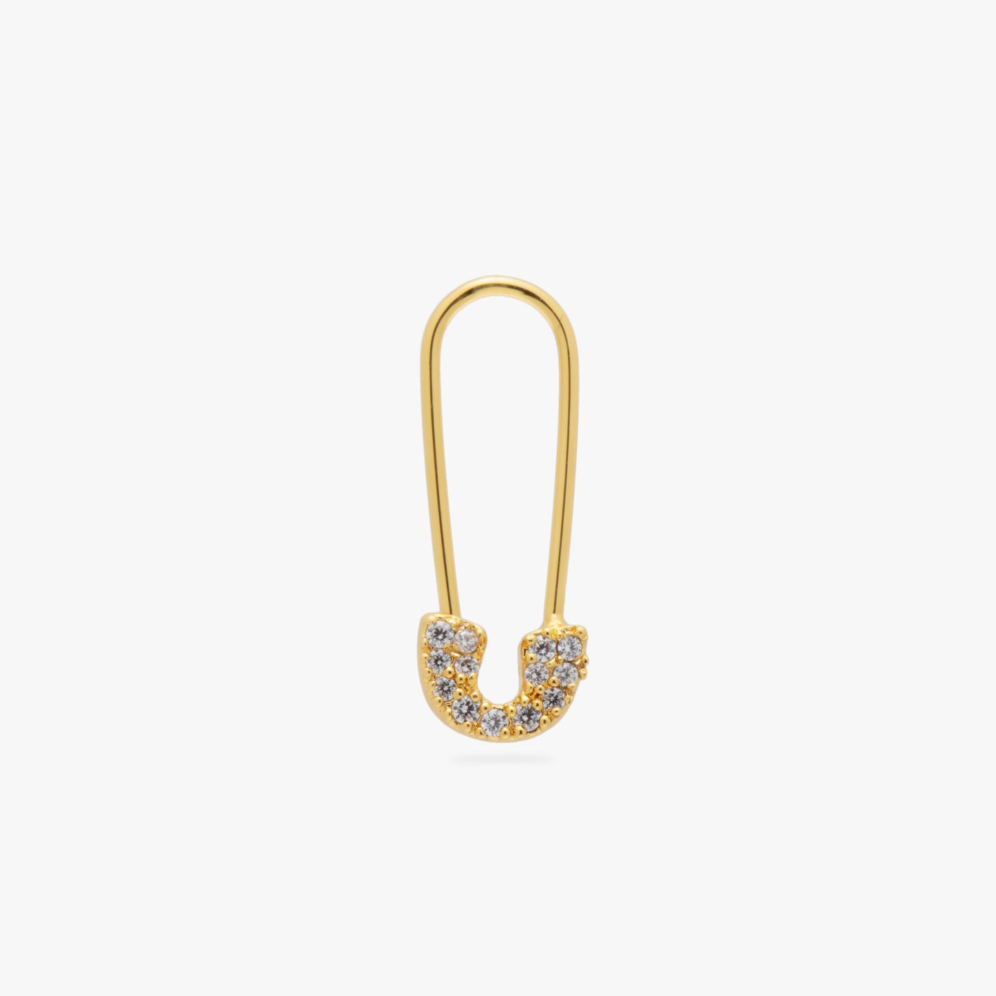 A gold/clear pave safety pin shaped earring color:null|gold/clear