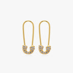 A piar of gold plated pave safety pin shaped earrings with clear cz stones 