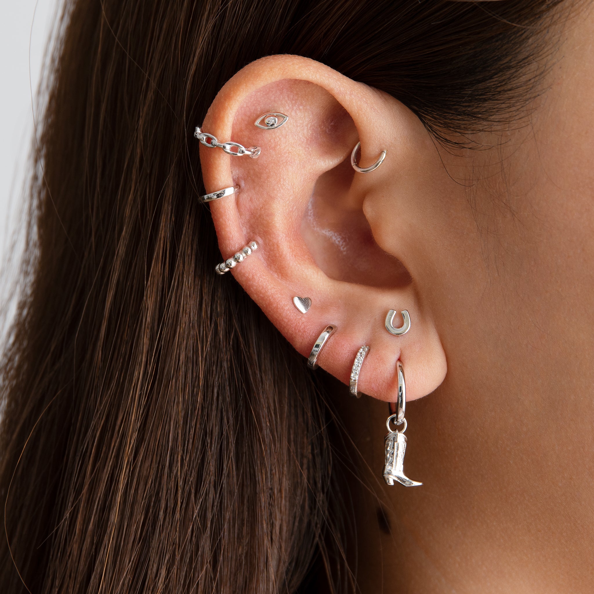 A 8mm silver/clear mini pave huggie [hover] color:null|silver/clear