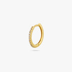 This is a small gold hoop with clear cz gems along the front color:null|gold/clear