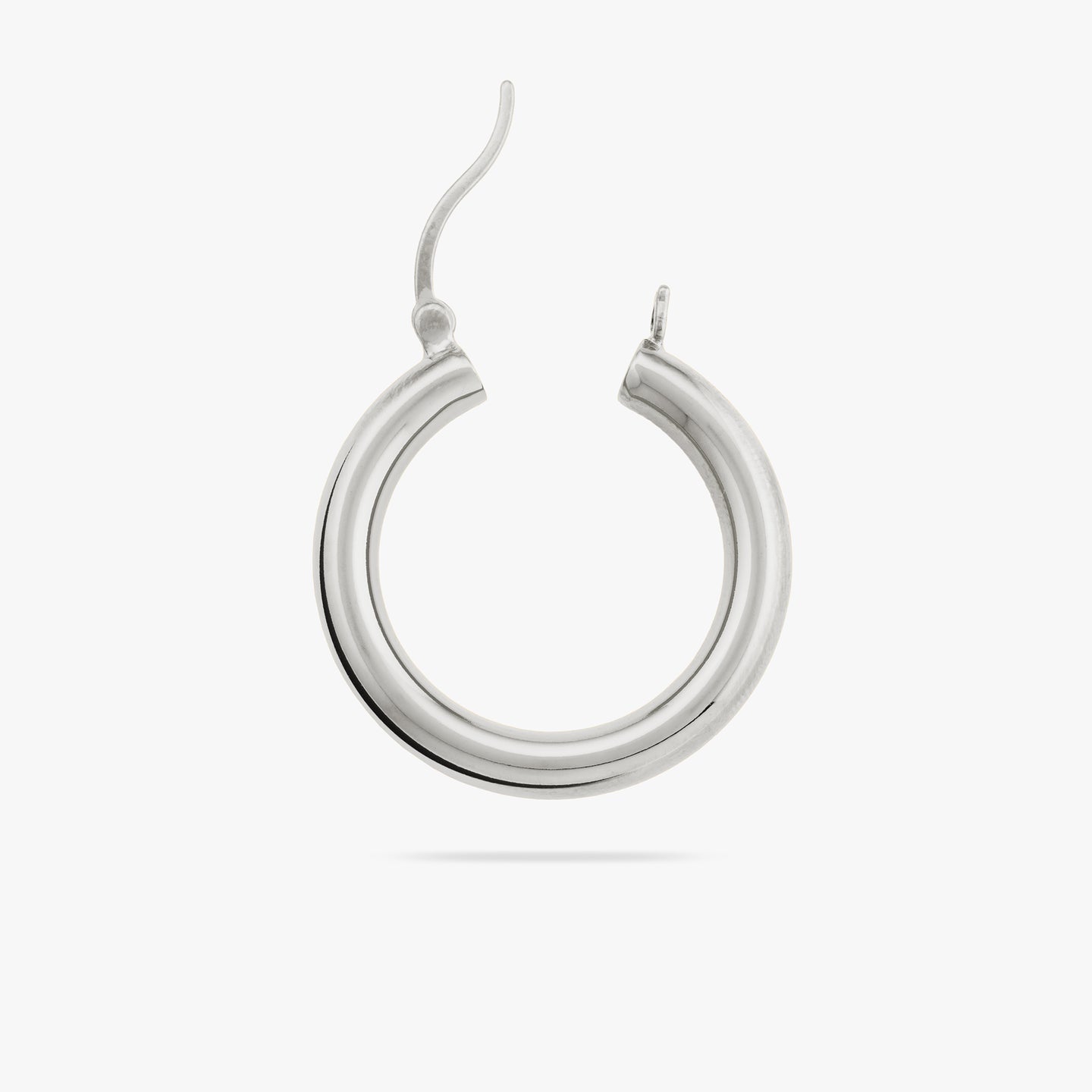 Large, thick silver hoop. color:null|silver