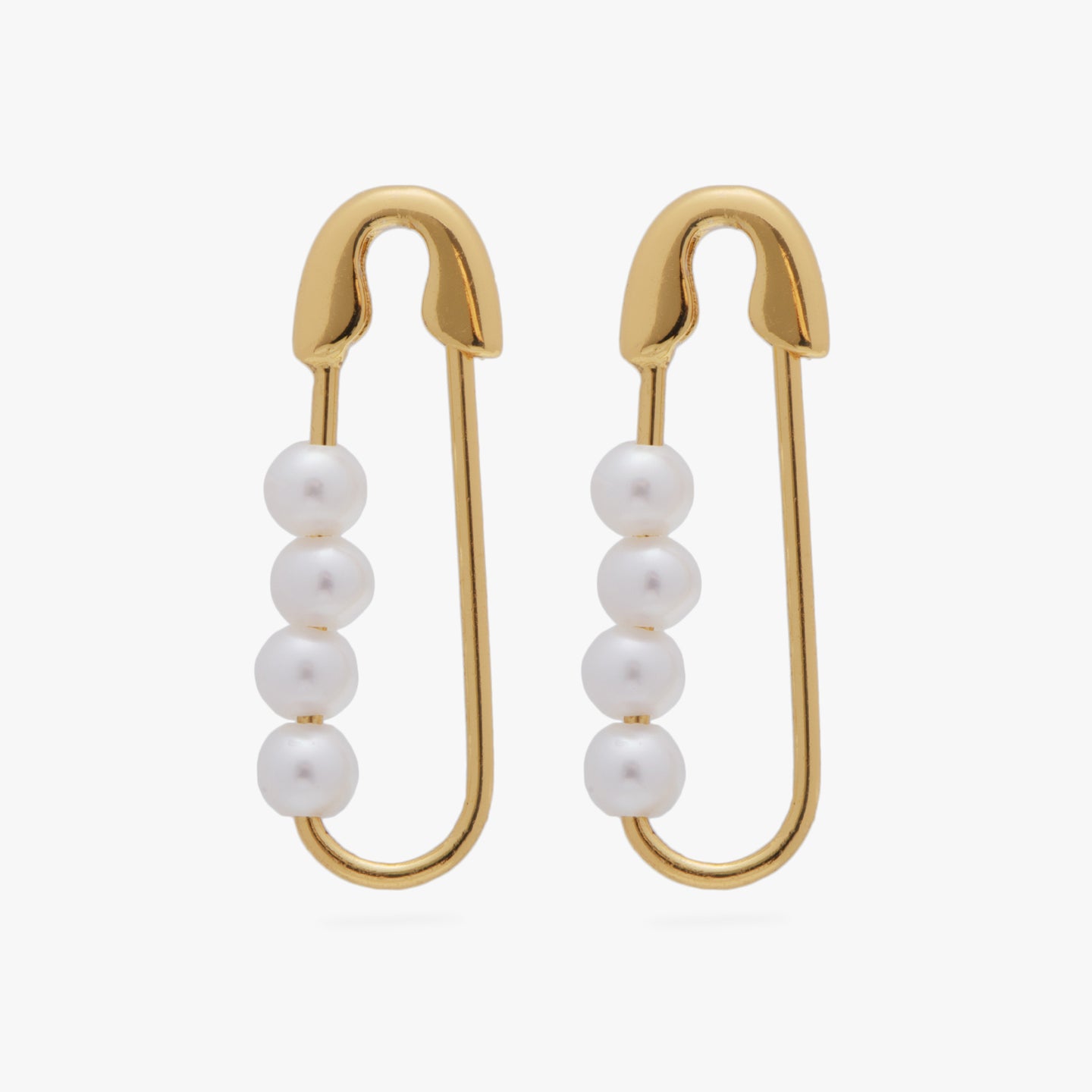 This is a small gold safety pin earring with pearl accents [pair] color:null|gold / gold|gold