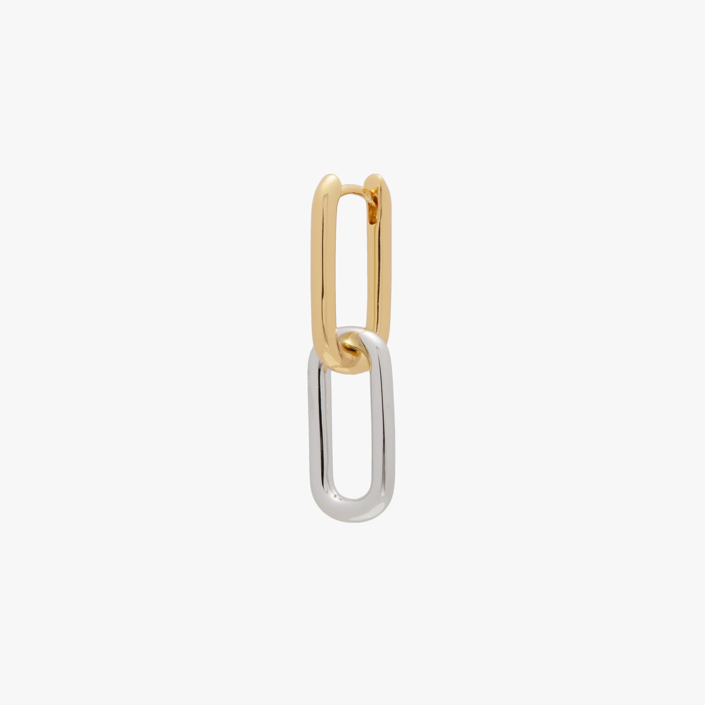 Two tone linked oval hoops with one gold hoop and one silver hoop color:null|gold/silver