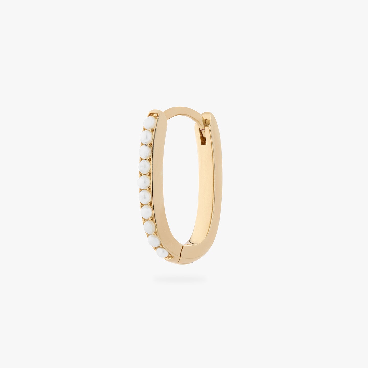 a medium oval hoop in gold with pearl settings color:null|gold