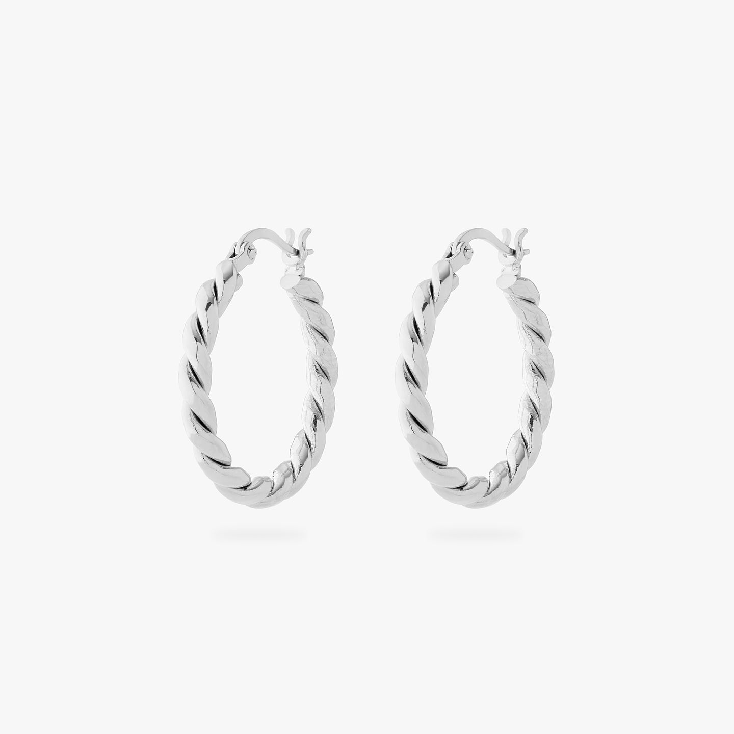 a pair of small slim silver twisted hoop earrings [pair] color:null|silver