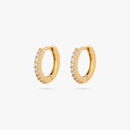 A pair of mini gold huggies lined with clear cz gems on the front [pair] color:null|gold/clear