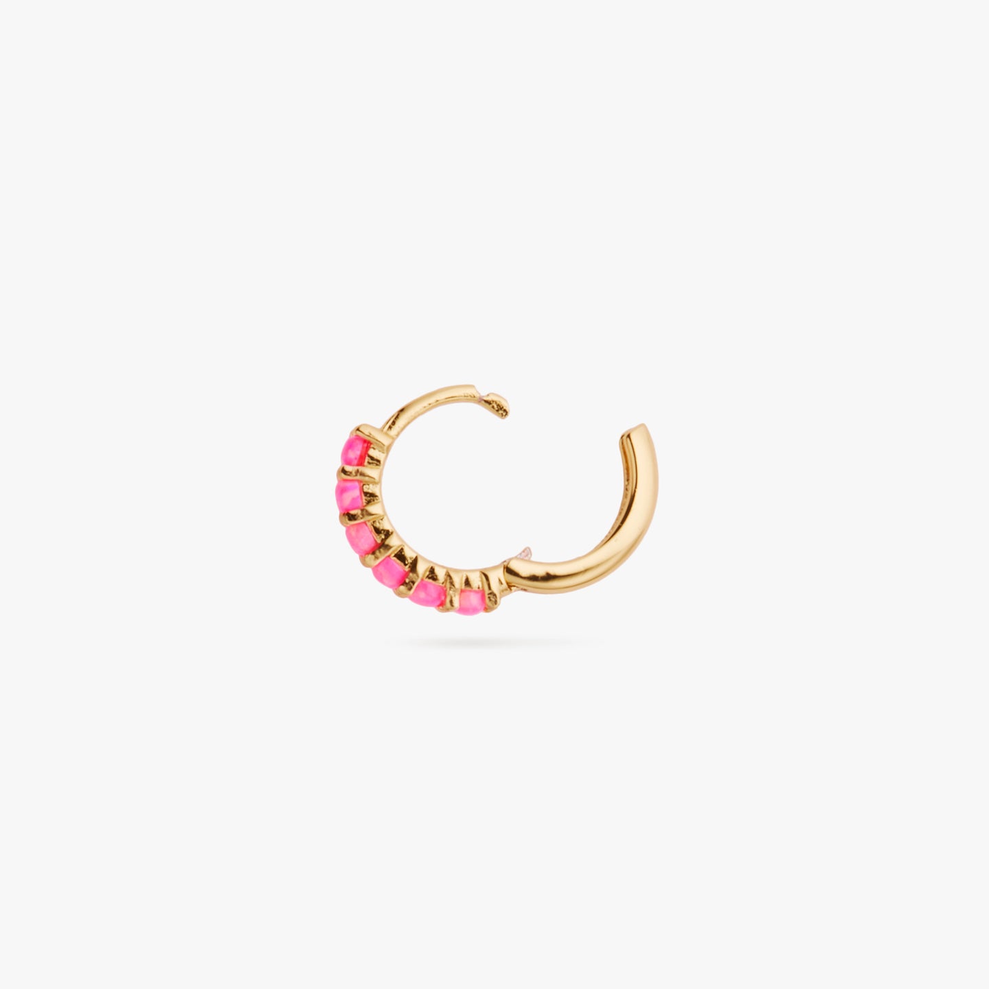 This is a gold huggie with large pink opal pavé color:null|gold/pink opal