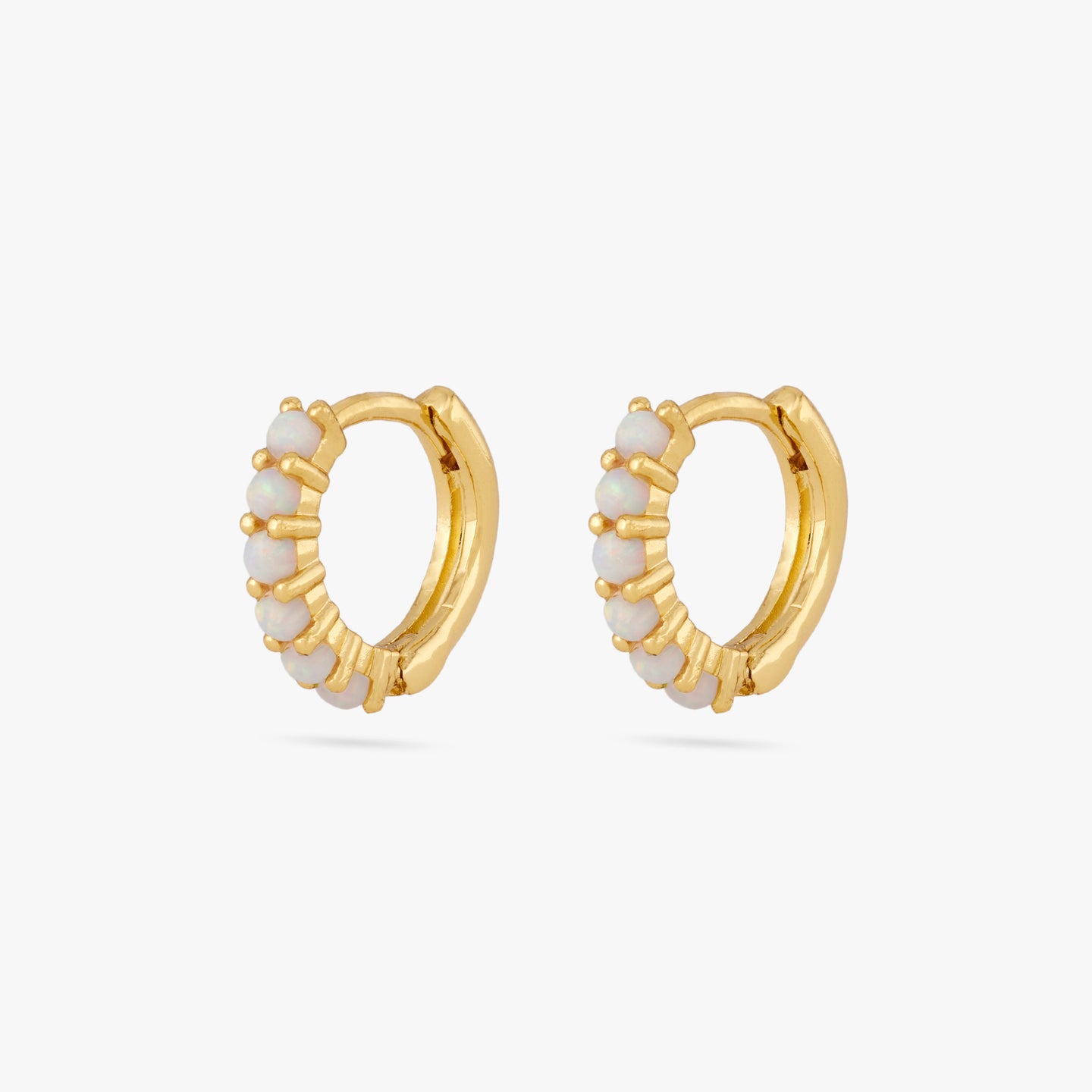 This is a pair gold huggies with large opal pavé [pair] color:null|gold/opal