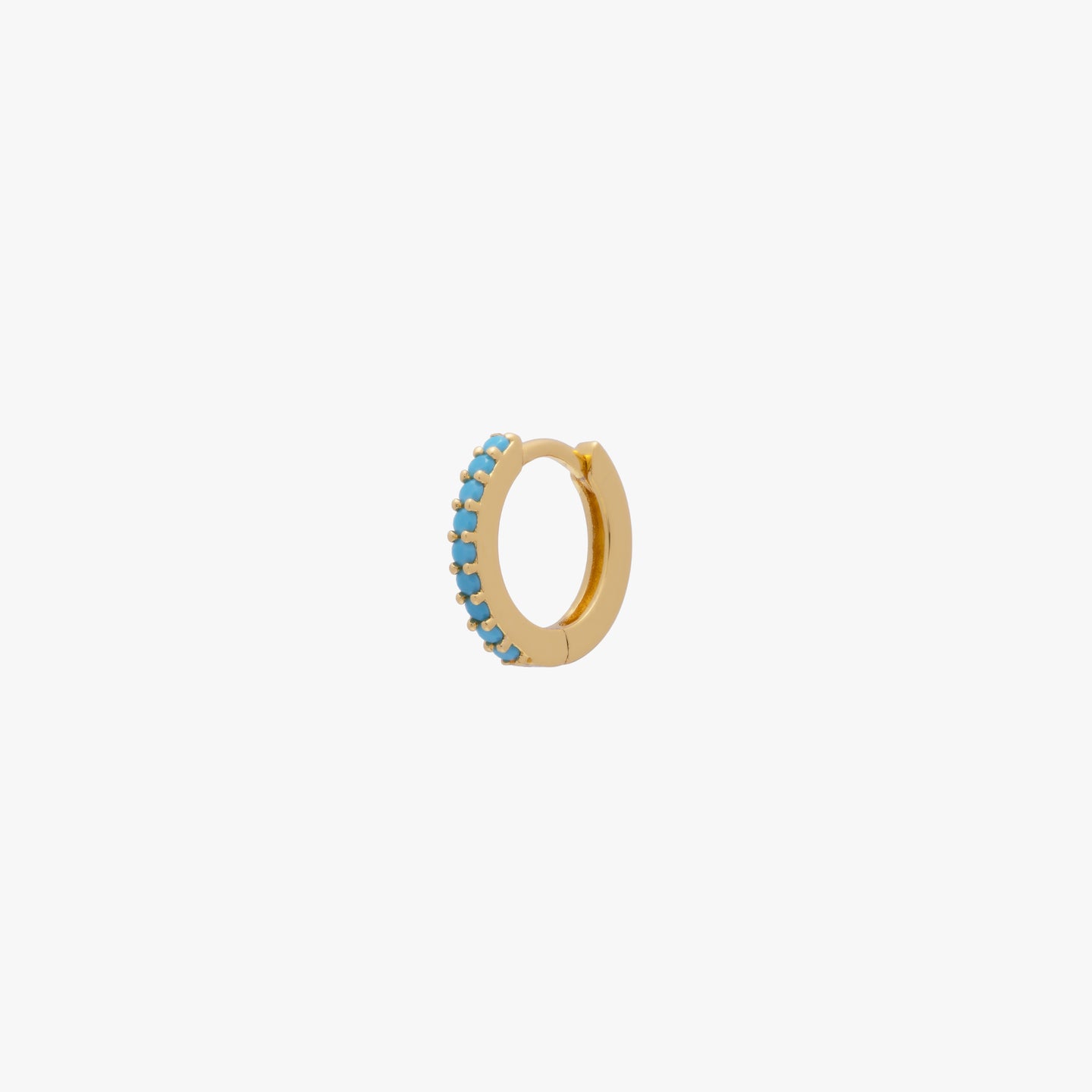 A gold/turquoise 8mm mini pave huggie color:null|gold/turquoise