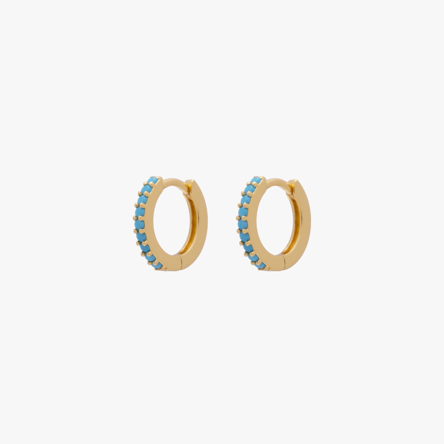 A pair of gold/turquoise 8mm mini pave huggies [pair] color:null|gold/turquoise