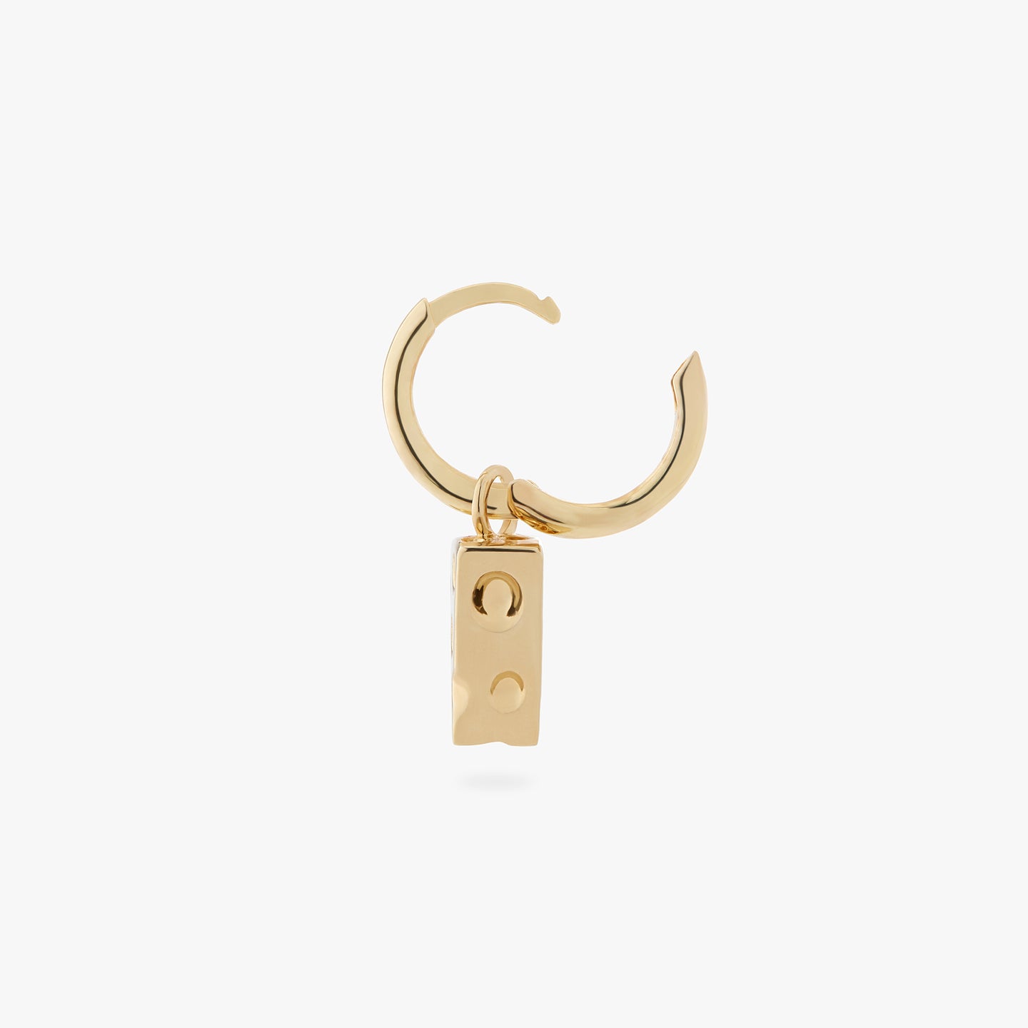 a gold small slim huggie with a gold charm shaped like a piece of cheese unhinged color:null|gold