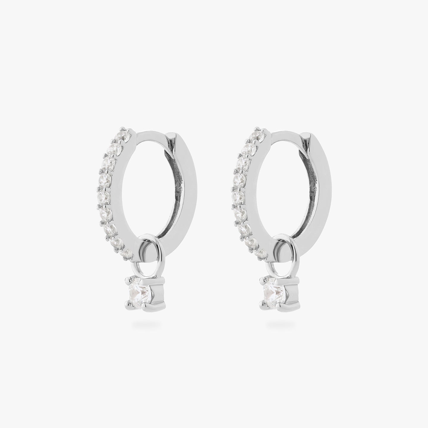 a pair of silver/clear mini pave huggies with clear cz charms [pair] color:null|silver/clear