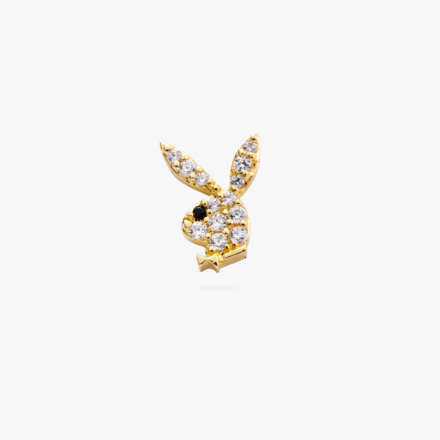 playboy bunny shaped piercing stud that is 14k gold pave color:null|gold