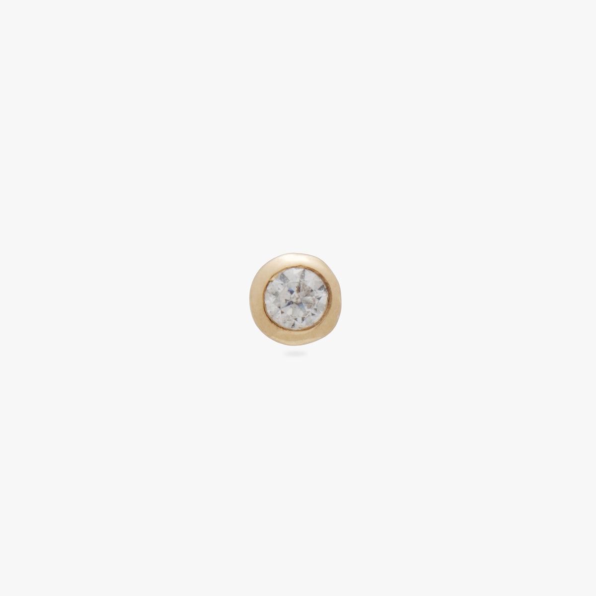 This image is a 14K gold flatback stud with a bezel set crystal cz stone against a white background. - Main view
