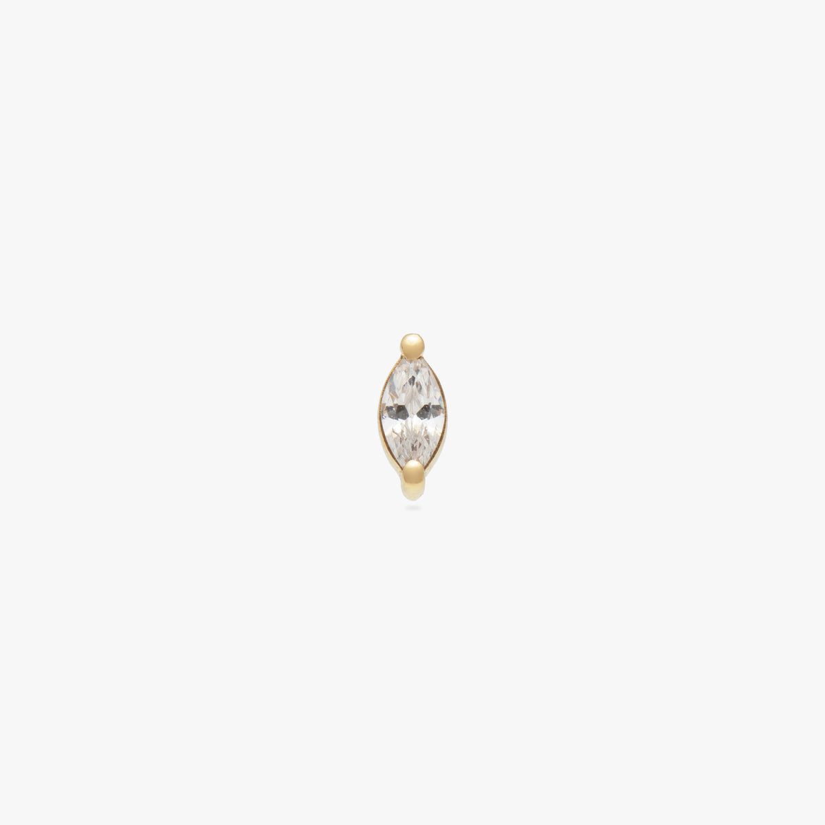 This image is a 14K gold flatback stud with a marquise set crystal cz stone against a white background. - Main view