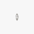This image is a silver toned titanium flatback stud with a marquise set crystal CZ stone against a white background.