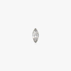 This image is a silver toned titanium flatback stud with a marquise set crystal CZ stone against a white background.