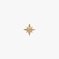 This image is a twinkle star-shaped 14K gold flatback stud with a crystal CZ stone center against a white background. 