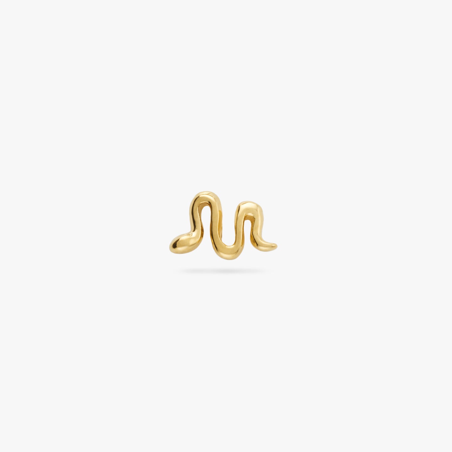 This is a small gold stud in the shape of a snake color:null|gold