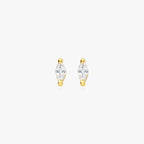 This is a pair of marquise mini studs featuring clear oblong shaped gems and has gold accents. [pair] color:null|gold/clear
