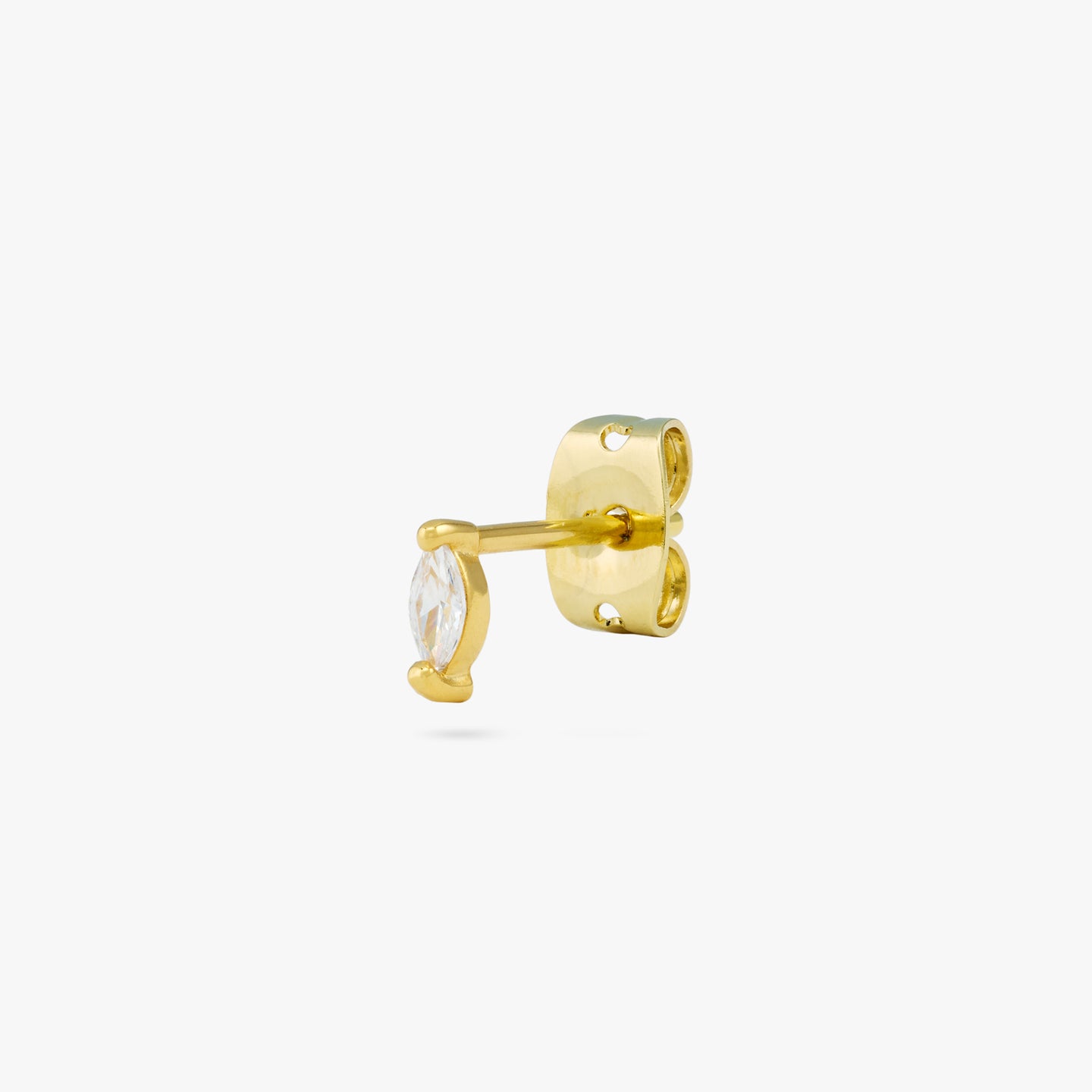 This is a marquise mini stud featuring a clear oblong shaped gem and has gold accents. color:null|gold/clear