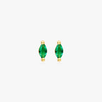 This is a pair of marquise mini studs that feature a green oblong shaped gem and has gold accents [pair] color:null|gold/green