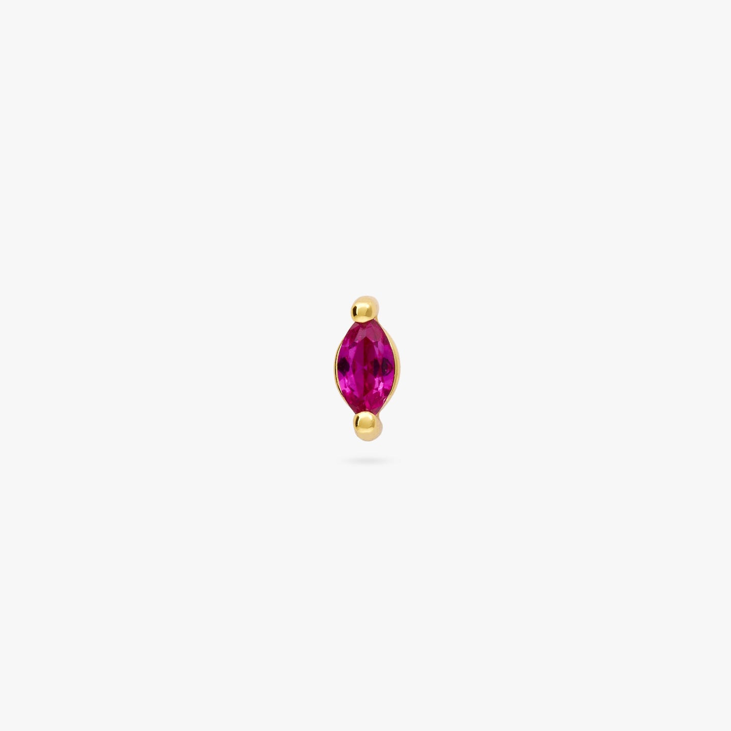 The marquise mini stud features a pink oblong shaped gem and has gold accents color:null|gold/pink