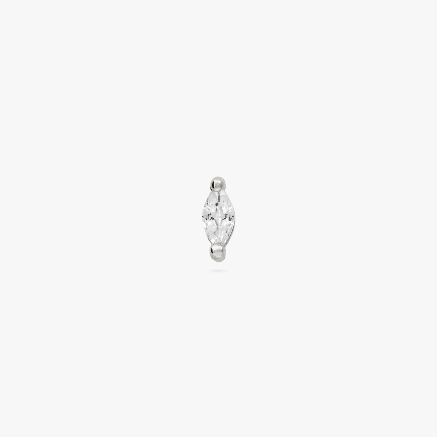 The marquise mini stud features a clear oblong shaped gem and has silver accents color:null|silver/clear