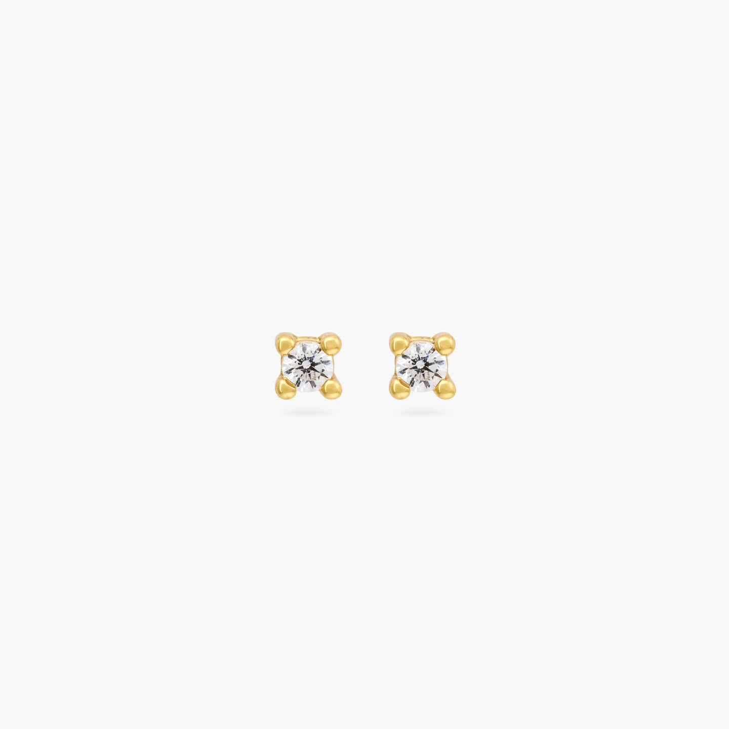 A pair of gold micro studs with a clear cz gems [pair] color:null|gold/clear