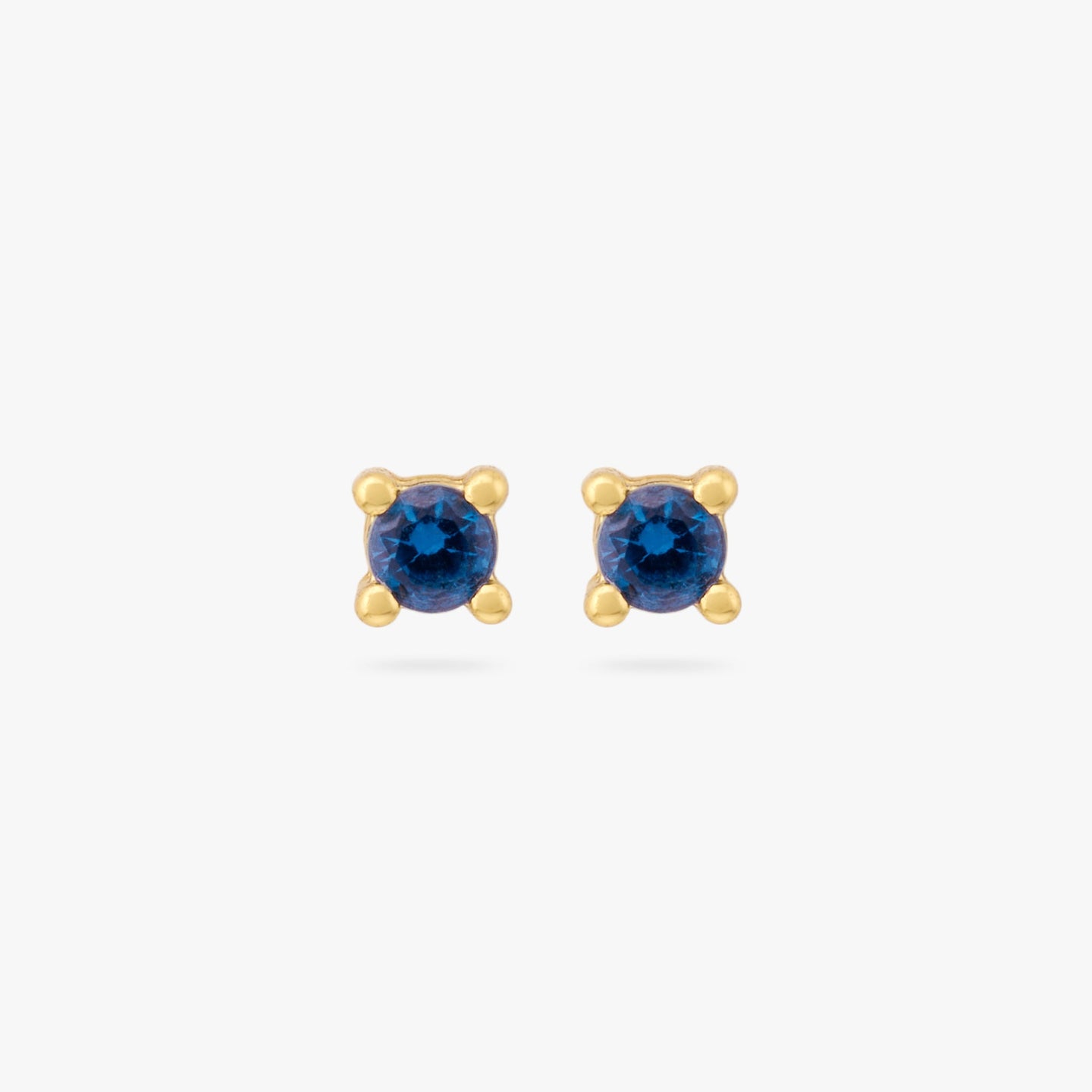 A pair of mini gold studs blue cz gems [pair] color:null|gold/blue