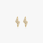 This is a pair of gold plated pave lightning bolt studs with clear cz stones 