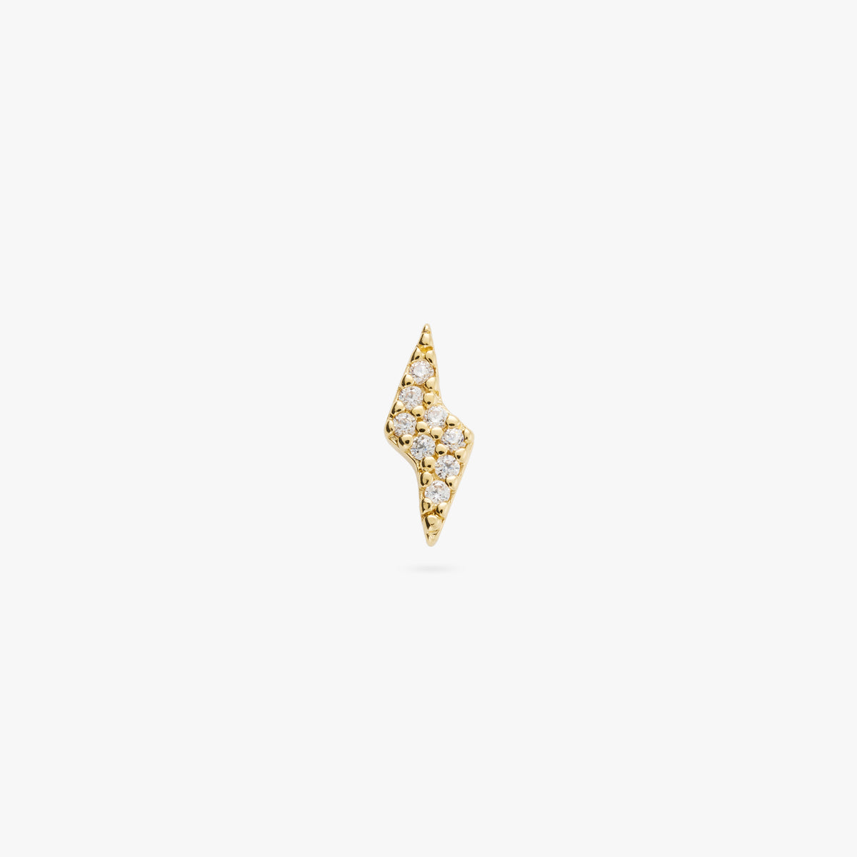 this image shows a front view of the gold plated pave lightning bolt stud with clear cz stones 