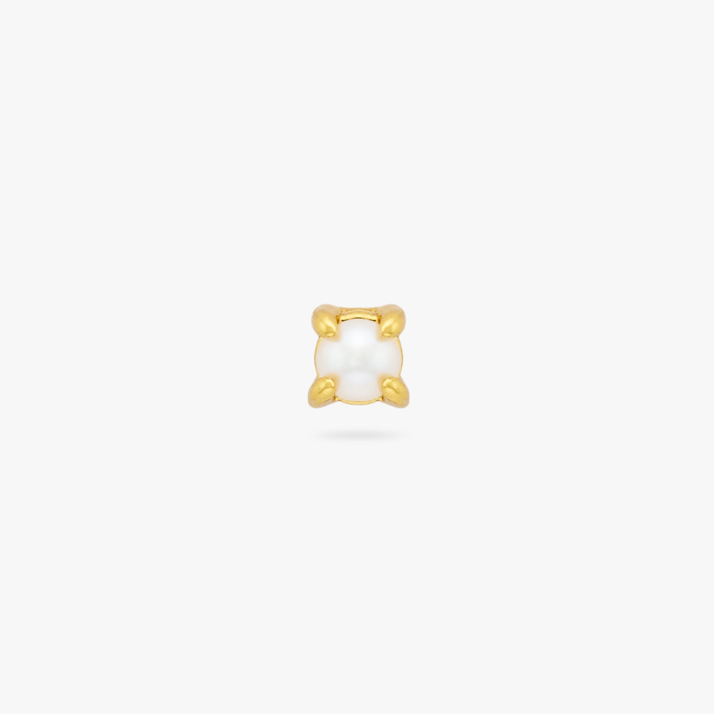 This is a small gold stud with a pearl accent color:null|gold