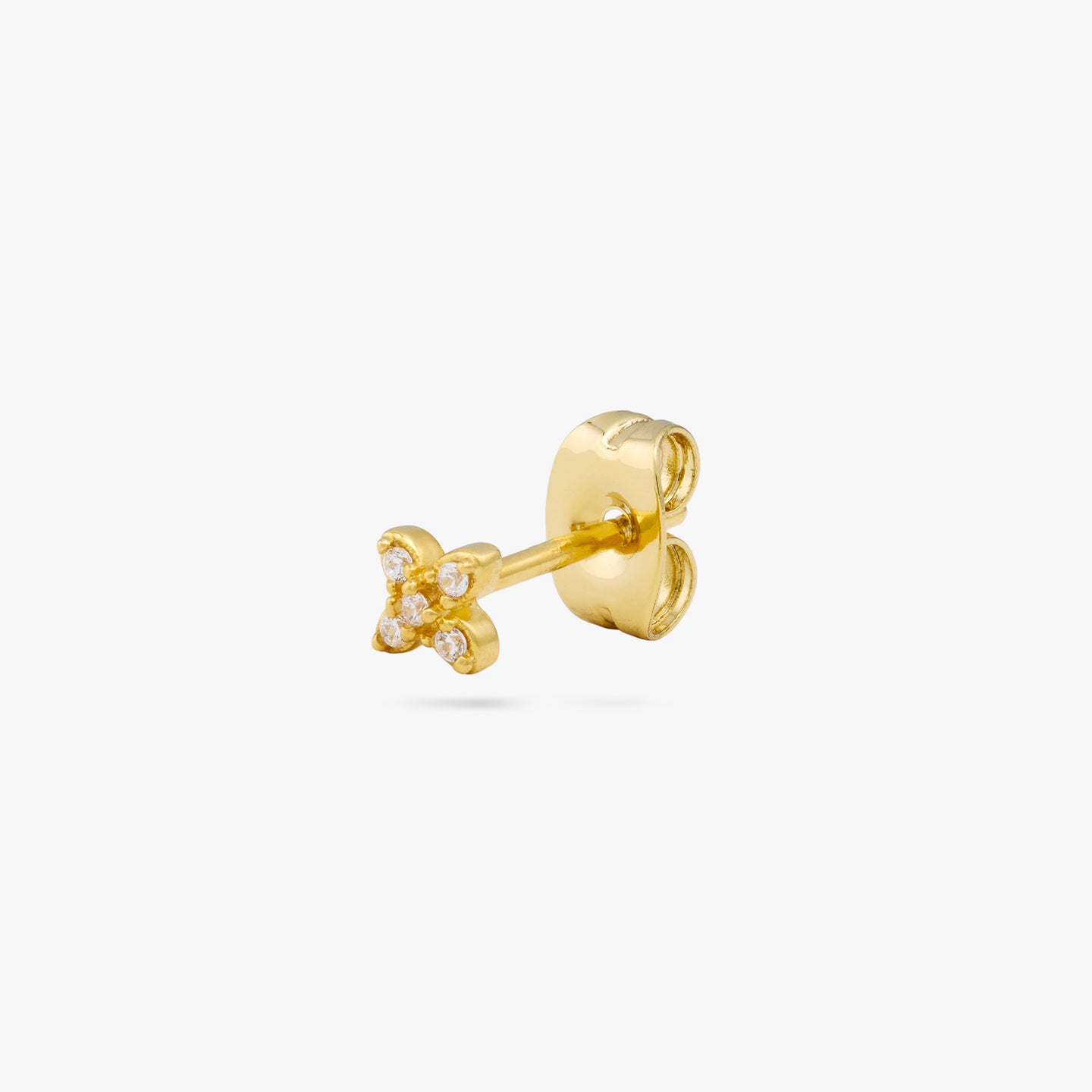 This is a small gold X stud with pavé detailing color:null|gold