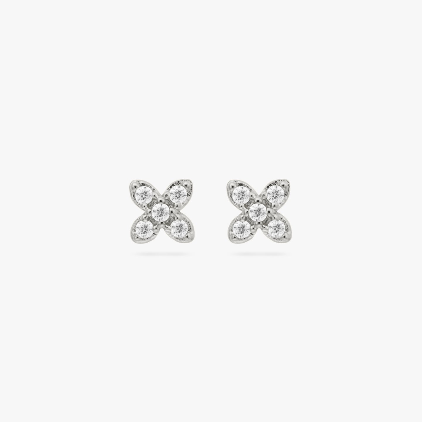 This is a pair of small silver X studs with pavé detailing [pair] color:null|silver