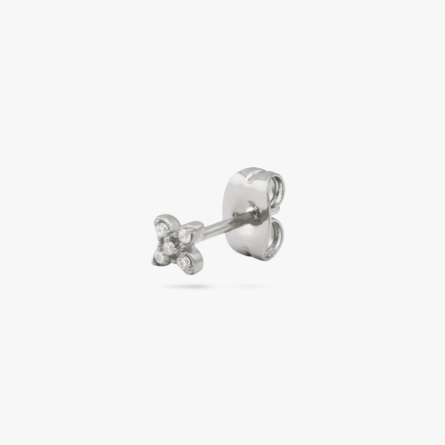 This is a small silver X stud with pavé detailing color:null|silver