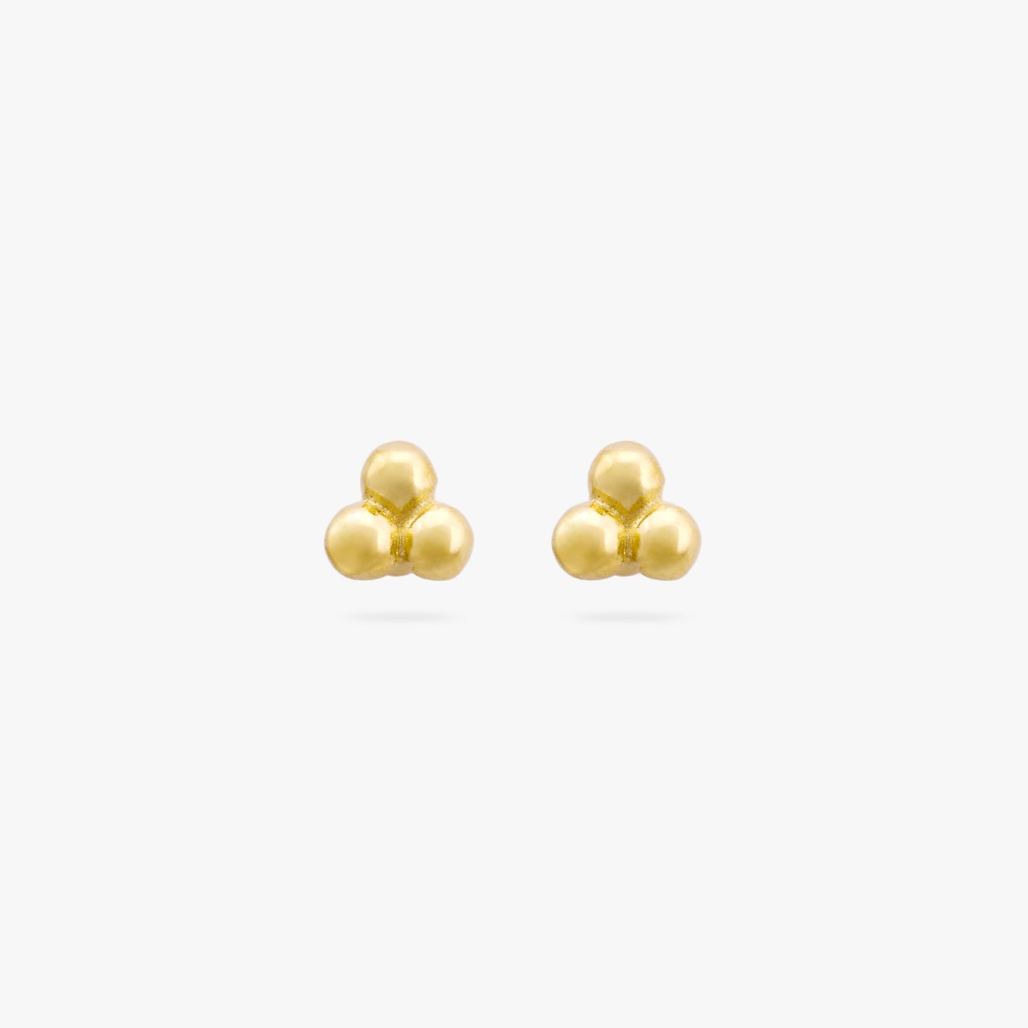 A pair of three gold beads stacked in a triangle formation on a stud post [pair] color:null|gold