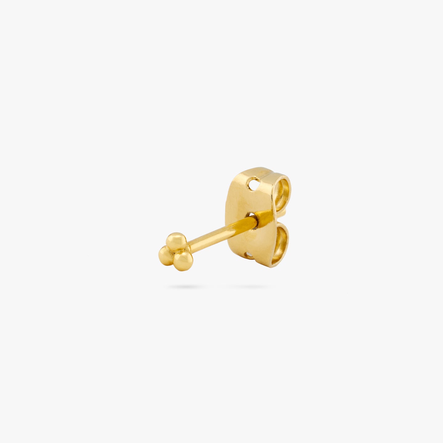 Three gold beads stacked in a triangle formation on a stud post color:null|gold