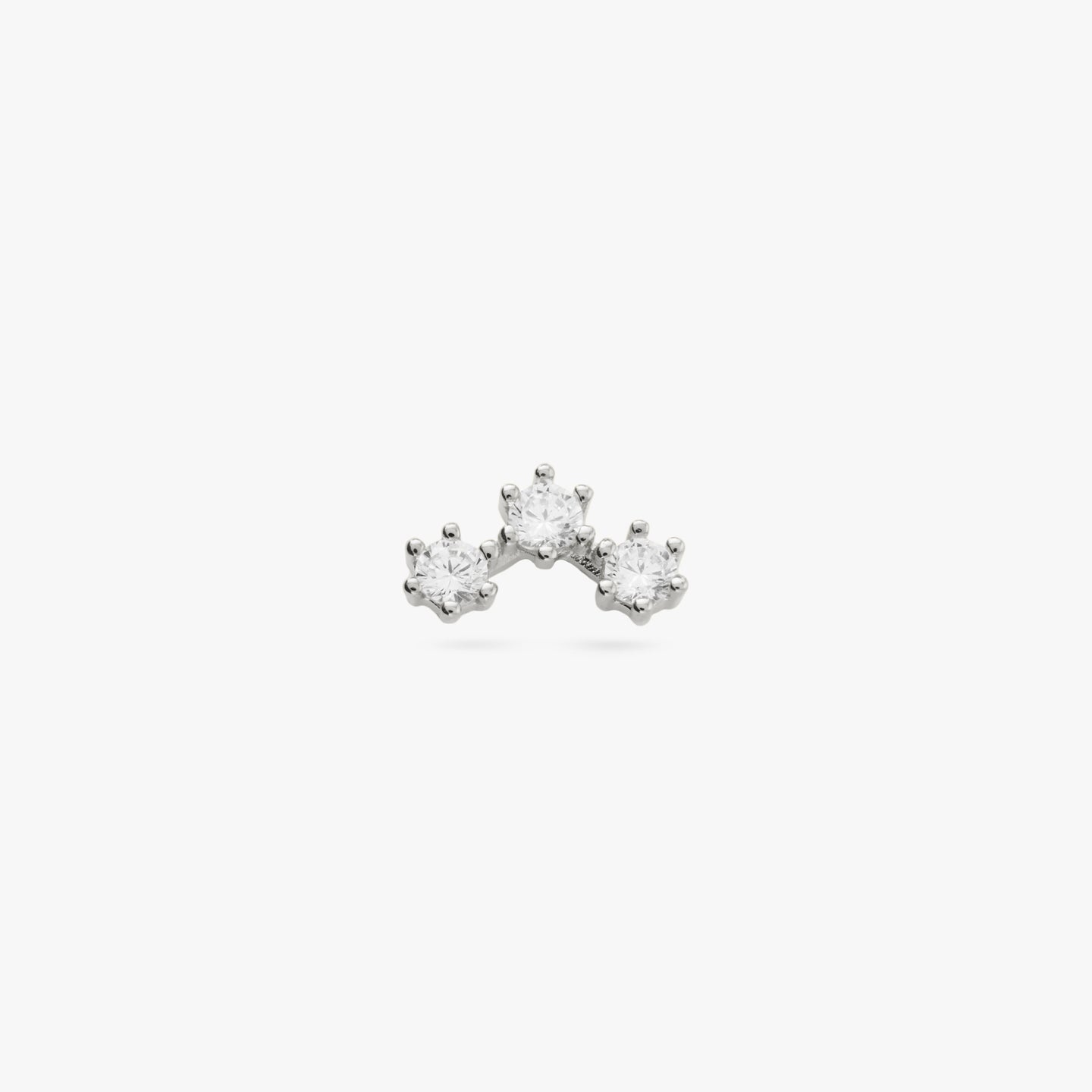 Three cubic zirconia in an arch shaped silver cluster stud color:null|silver/clear