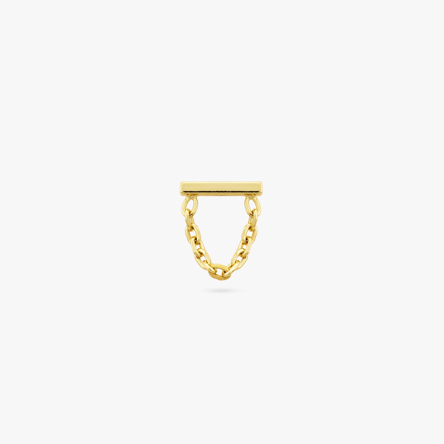 Gold bar stud with chain connecting from end to end. color:null|gold