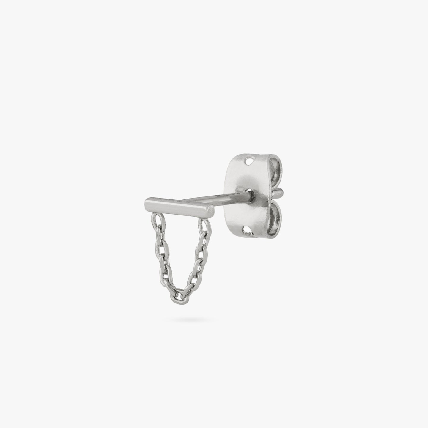 Silver bar stud with chain connecting from end to end. color:null|silver