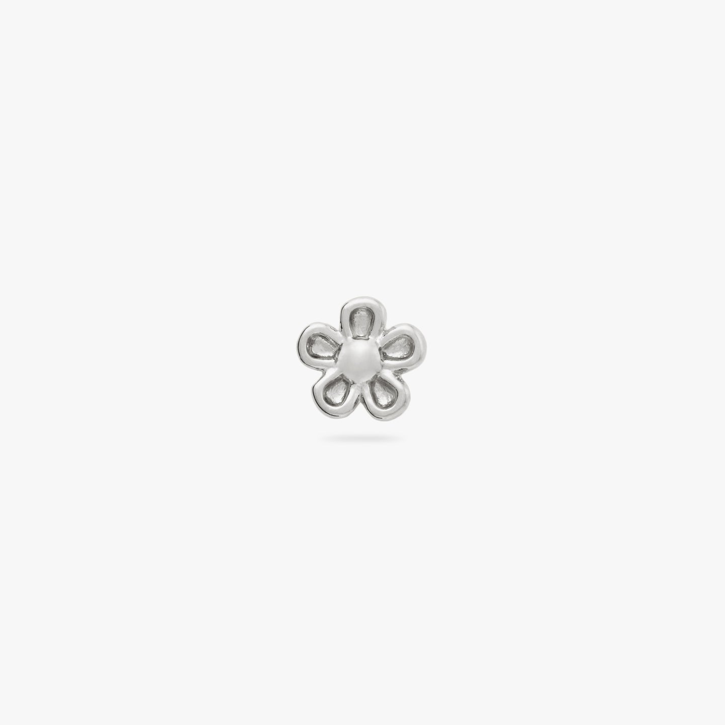 a small silver stud in the shape of a daisy color:null|silver